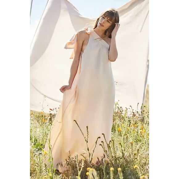 Free People Dresses & Skirts - Free People Soa One Shoulder Satin Maxi Dress in Eggnog